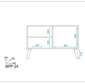 Rack Aparador Buffet 1 Porta BPP 24 - Branco Preto