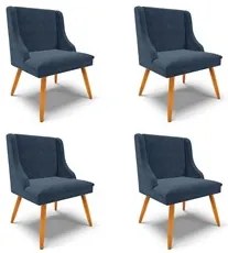 Kit 4 Cadeiras Estofadas para Sala de Jantar Pés Palito Lia Suede Azul