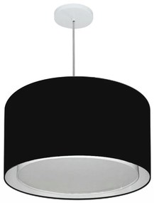 Lustre Pendente Cilíndrico Duplo Md-4287 Cúpula em Tecido 45x30cm Preto - Bivolt
