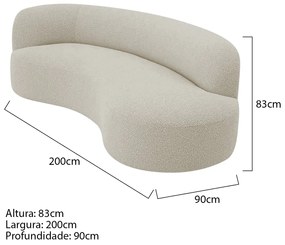 Divã Recamier Orgânico Tokyo 200cm Lado Direito Linho - ADJ Decor