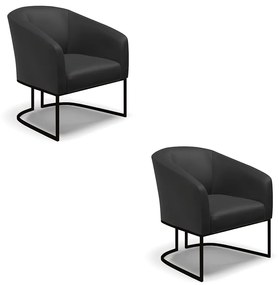 Poltrona Decorativa Industrial Preto Kit 2 Stella Sintético D03 - D'Rossi - Preto