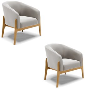 Poltrona Decorativa Base de Madeira kit 2 Stella Veludo Cinza D03 - D'Rossi