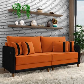 Sofá Living Montecarlo 2 Lugares Bipartido 172cm Pés em Madeira Veludo/PU Terracota/Preto G33 - Gran Belo