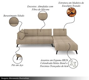 Sofá de Canto Modulado 322cm Sabrina Pés em Aço com Puff Bouclê Bege Escuro G52 - Gran Belo