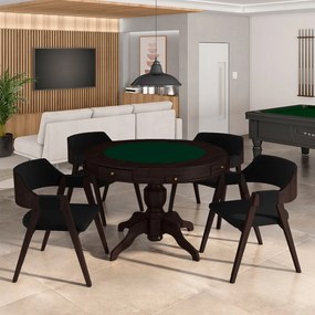 Conjunto Mesa de Jogos Carteado Bellagio Tampo Reversível e 4 Cadeiras Madeira Poker Base Estrela Veludo Preto/Tabaco G42 - Gran Belo