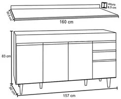 Balcão Gabinete para Pia com Tampo 160cm Arkansas Preto/Cinza - Lumil