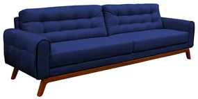 Sofá 3 Lugares Sala de Estar Eros 230 cm Veludo Azul Bic Base Fixa G15 - Gran Belo