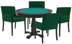 Mesa de Jogos Carteado Victoria Redonda Tampo Reversível Preto com 4 Cadeiras Vicenza Suede Verde G36 G15 - Gran Belo