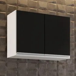 Armário Aéreo 80cm 2 Portas Califórnia Branco/Preto - Lumil Móveis