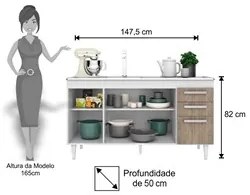 Balcão Gabinete com Pia Inox 150cm Lisboa Branco - Lumil Móveis