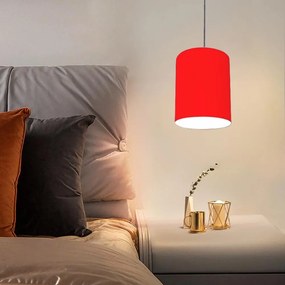 Luminária Pendente Vivare Free Lux Md-4103 Cúpula em Tecido - Vermelho - Canopla cinza e fio transparente