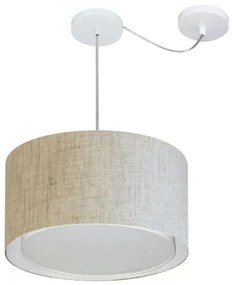 Lustre Pendente Cilíndrico Com Desvio de Centro Vivare Md-4310 Cúpula em Tecido 40x25cm - Bivolt - Rustico-Bege - 110V/220V