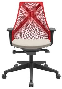 Cadeira Office Bix Tela Vermelha Assento Poliéster Fendi Autocompensador Base Piramidal 95cm - 64023 Sun House