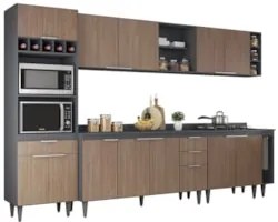 Armário de Cozinha Com Tampo CP07 310cm Pérola Grafite/Freijó Z34 - Mp