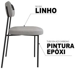 Kit 6 Cadeiras Estofadas Milli Corano/Linho F02 Preto/Cinza - Mpozenat