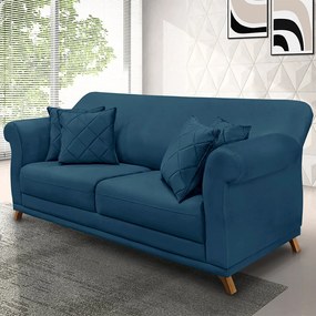 Sofá 2 Lugares Pé de Madeira Julieta 160 cm Veludo S04 - D'Rossi - Azul Marinho