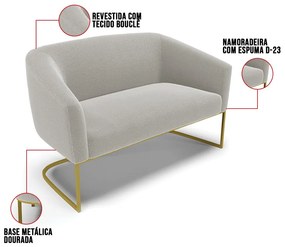 Sofá Namoradeira e Poltrona Industrial Dourado Stella Bouclê D03 - D'Rossi - Cinza