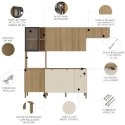 Cozinha Compacta Balcão Sem Tampo Laura Plus Freijó/Soft Z06 - Mpozena
