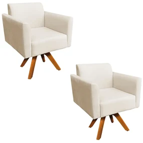 Kit 02 Poltronas GiratĂłria Marisa Suede Bege Base Madeira MM30 D'Rossi