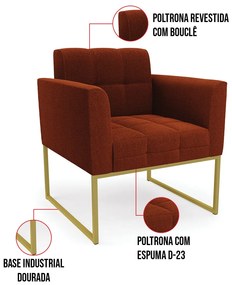 Namoradeira e 2 Poltronas Industrial Dourado Elisa Bouclê Terra D03 - D'Rossi