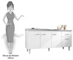 Balcão Gabinete Com Pia Inox 150cm 4 Portas Gabriela Branco/Preto - AJ