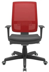 Cadeira Office Brizza Tela Vermelha Assento Vinil Preto Autocompensador Base Standard 120cm - 63703 Sun House