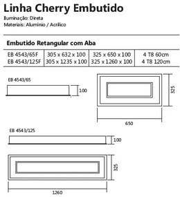 Luminária De Embutir Cherry Retangular 4L T8 120Cm 32,5X126X10Cm | Usi... (ND-B - Nude Brilho)