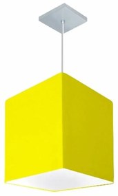Lustre Pendente Quadrado Md-4051 Cúpula em Tecido 31/25x25cm Amarelo - Bivolt