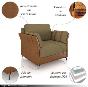 Kit 2 Poltronas Decorativas Violet Pés em Alumínio Preto Linho Bege Escuro/Caramelo G45 - Gran Belo