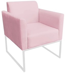 Poltrona Marisa Suede Base Industrial Metálica Branca D'Rossi - Rosa Bebê