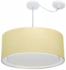 Lustre Pendente Cilíndrico Com Desvio Md-4317 Cúpula em Tecido 60x25cm Algodão Crú - Bivolt