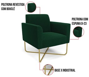 Poltrona Sala Base X Industrial Dourado Marisa Bouclê D03 - D'Rossi - Verde