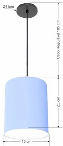 Luminária Pendente Vivare Free Lux Md-4103 Cúpula em Tecido - Azul-Bebê - Canola preta e fio preto