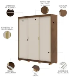 Guarda Roupa Casal 200cm 3 Portas Duke Flex Imbuia/Fendi V02 - Mpozena