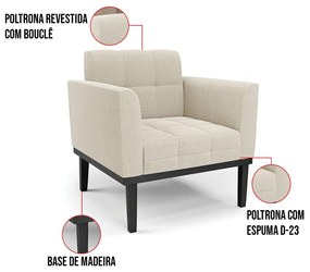 Namoradeira 2 Poltronas Base Madeira Fixa Pto Elisa Bouclê Bege D03 - D'Rossi