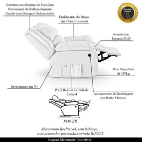 Poltrona do Papai Reclinável Melim Power Elétrica Sintético PU F FH1 - D'Rossi - Branco