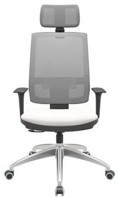 Cadeira Office Brizza Tela Cinza Com Encosto Assento Vinil Branco RelaxPlax Base Aluminio 126cm - 63596 Sun House