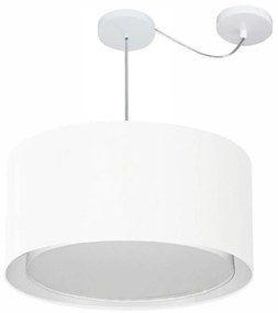 Lustre Pendente Cilíndrico Com Desvio Md-4316 Cúpula em Tecido 55x30cm Branco - Bivolt