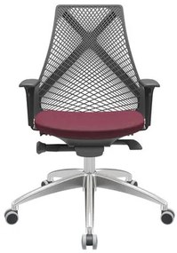 Cadeira Office Bix Tela Preta Assento Poliéster Vinho Autocompensador Base Alumínio 95cm - 63943 Sun House
