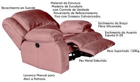 Poltrona do Papai Reclinável Manual Magnum Veludo Rosê G23 - Gran Belo