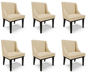 Kit 6 Cadeiras Decorativas Sala de Jantar Base Fixa de Madeira Firenze Veludo Luxo OffWhite/Preto G19 - Gran Belo
