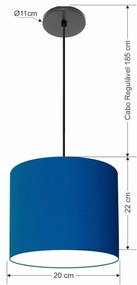 Luminária Pendente Vivare Free Lux Md-4105 Cúpula em Tecido - Azul-Marinho - Canola preta e fio preto