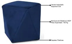 Kit 2 Puffs Decorativos Ametista C-304 Veludo Azul Marinho - Domi