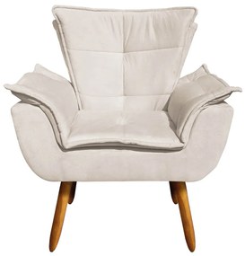 02 Poltronas e 01 Puff Pé Palito de Madeira Opala Suede D03 - D'Rossi - Bege