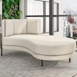 Chaise Longue Divã 164cm Braço Esquerdo Logus D06 Bouclê Bege - Mpozen