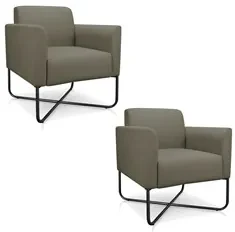Kit 2 Poltronas Decorativas Base Industrial X Preta Maressa S12 Suede