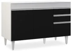 Balcão Gabinete 120cm 3 Portas 2 Gavetas Michigan Branco/Preto - Lumil