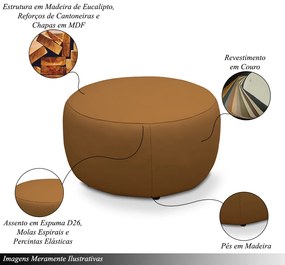 Puff Decorativo Mariele Sala de Estar Pés em Madeira Couro Caramelo G88 - Gran Belo