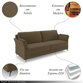 Sofá Decorativo Violet 2 Lugares 164cm Pés em Alumínio Preto Veludo Marrom G45 - Gran Belo