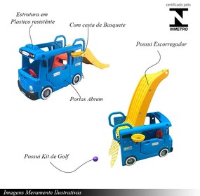 Carrinho Playground de Ônibus 3 em 1 com Escorregador e Kit de Golf Azul/Amarelo G31 - Gran Belo